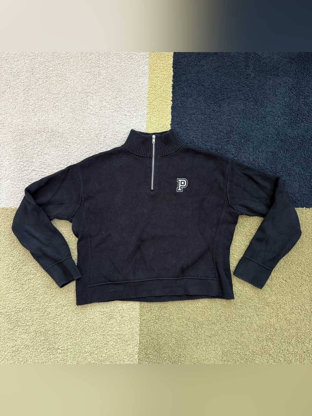 PINK Victoria's Secret Black Ribbed Half-Zip Pullover